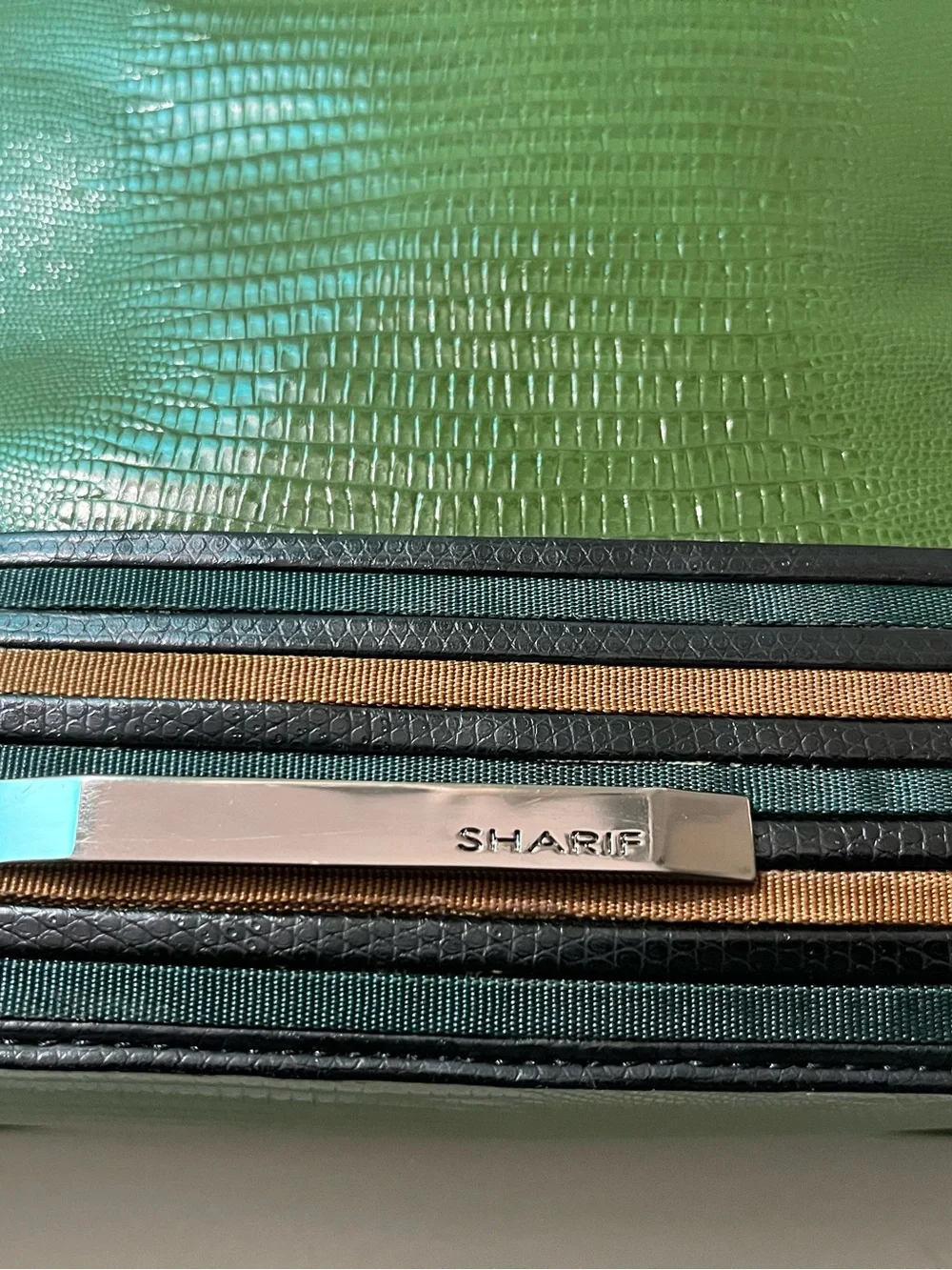 Vintage Sharif Green Textured Reptile-Like Leather Satchel (Accents by Sharif)